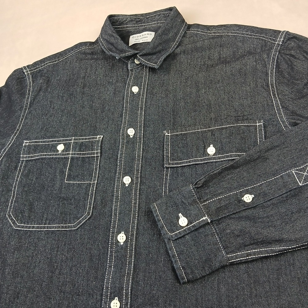 Giordano Small Mens Shirt Denim‎ Long Sleeve Button Up Relaxed 21x27